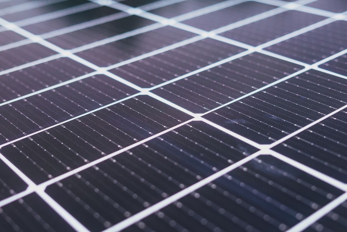 Close-up of solar panels under clear sky